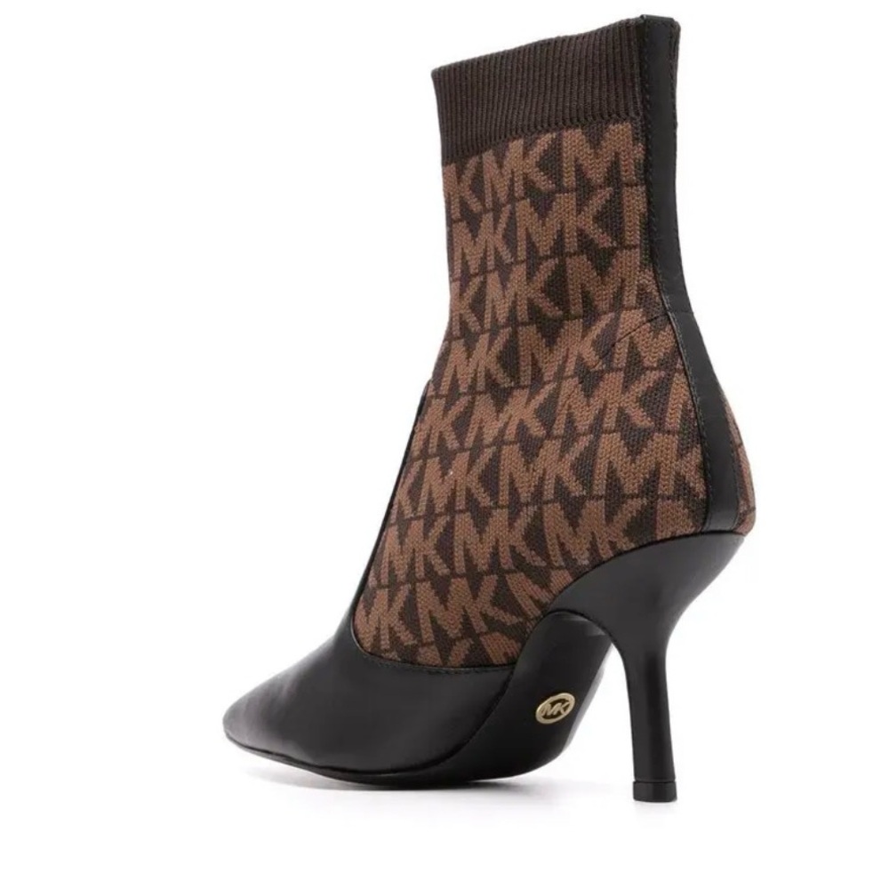 Michael Kors Monogram Heeled Boots (Sock Booties) in Brown/Black - Picture 7 of 14